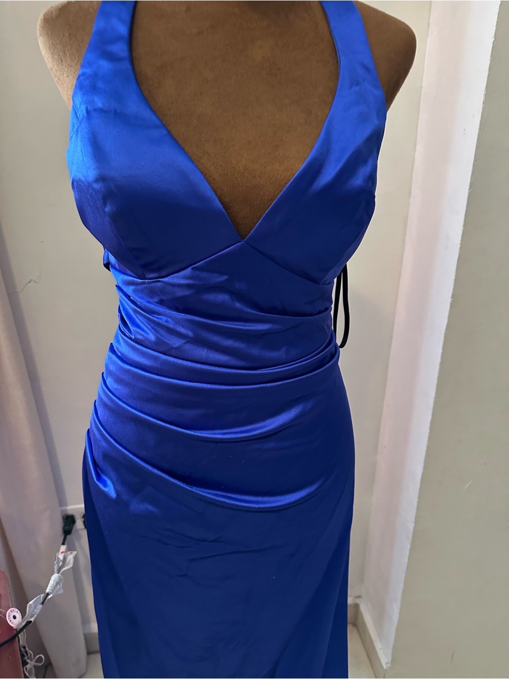 Windsor Royal Blue Satin Halter Backless Evening Dress